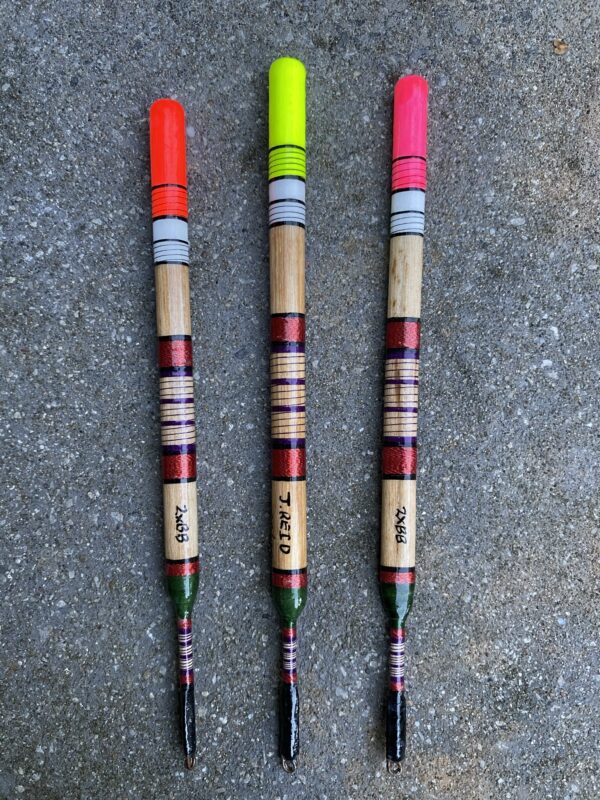 A set of three traditional Reed mace waggler floats