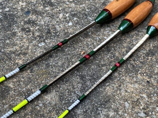 A set of three traditional style crow quill bodied antenna floats. - Image 2