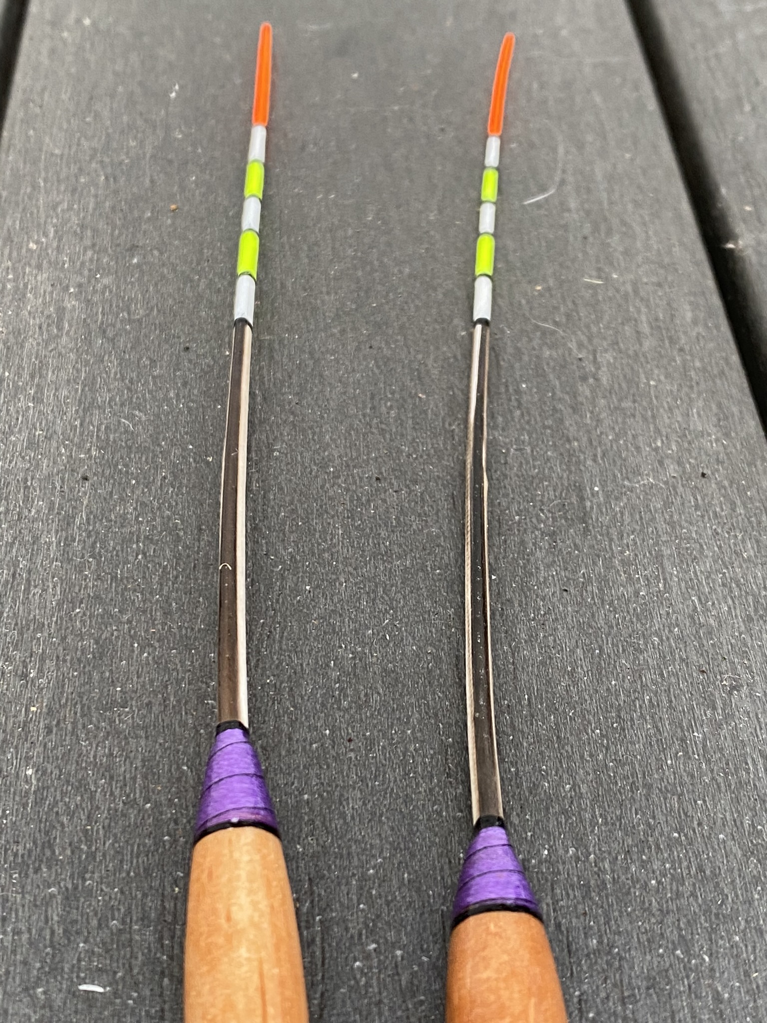 A pair of traditional style crow quill bodied antenna float. - Image 3