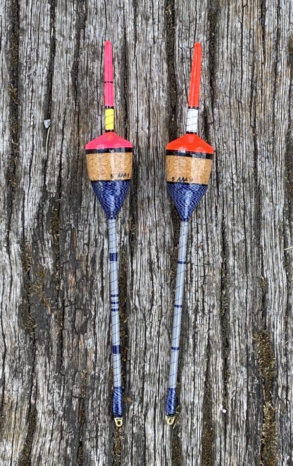 A pair of traditional style Perch bobber floats.