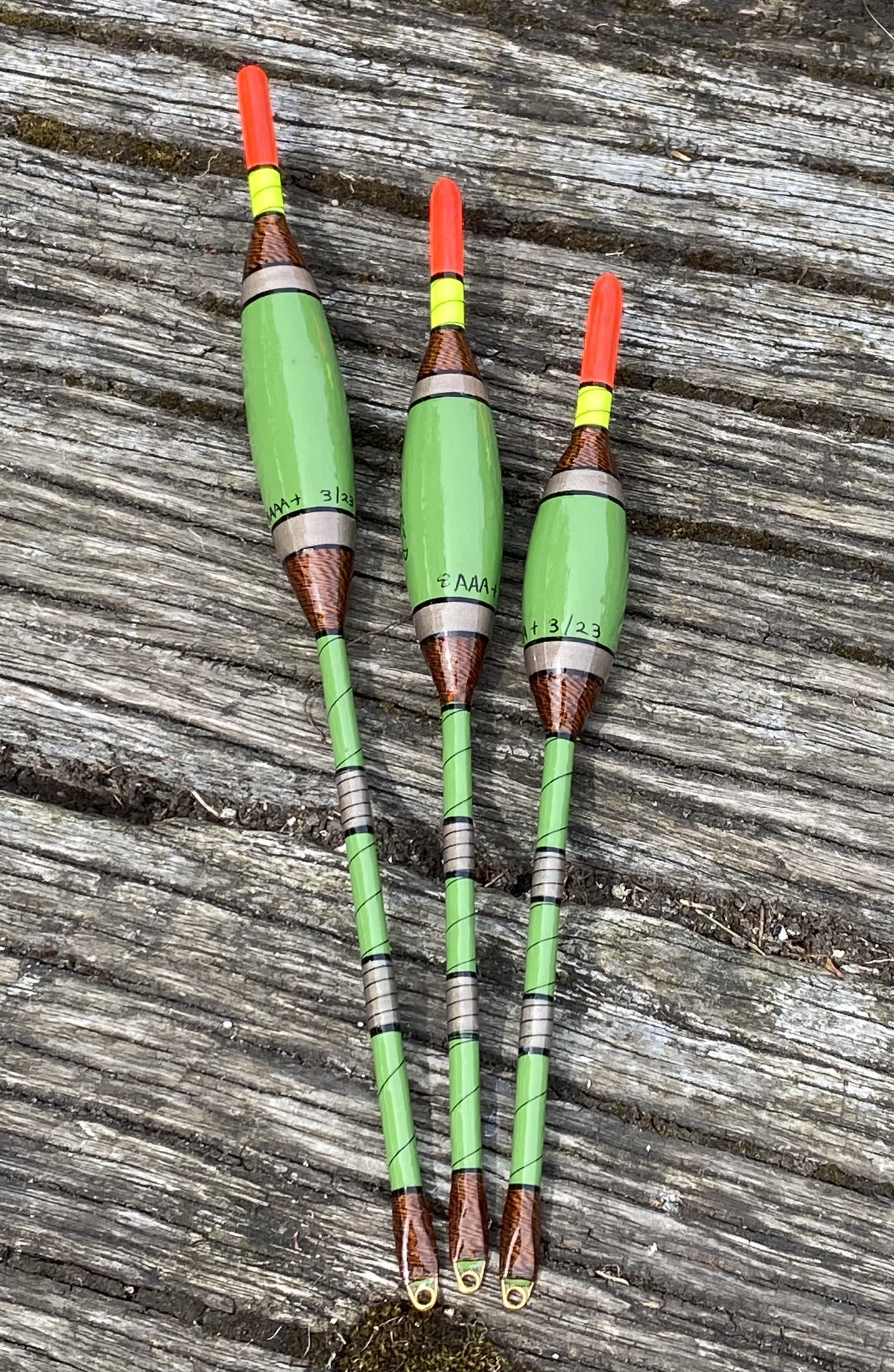 A Set of 3 Tradition forest green Avon style fishing floats.