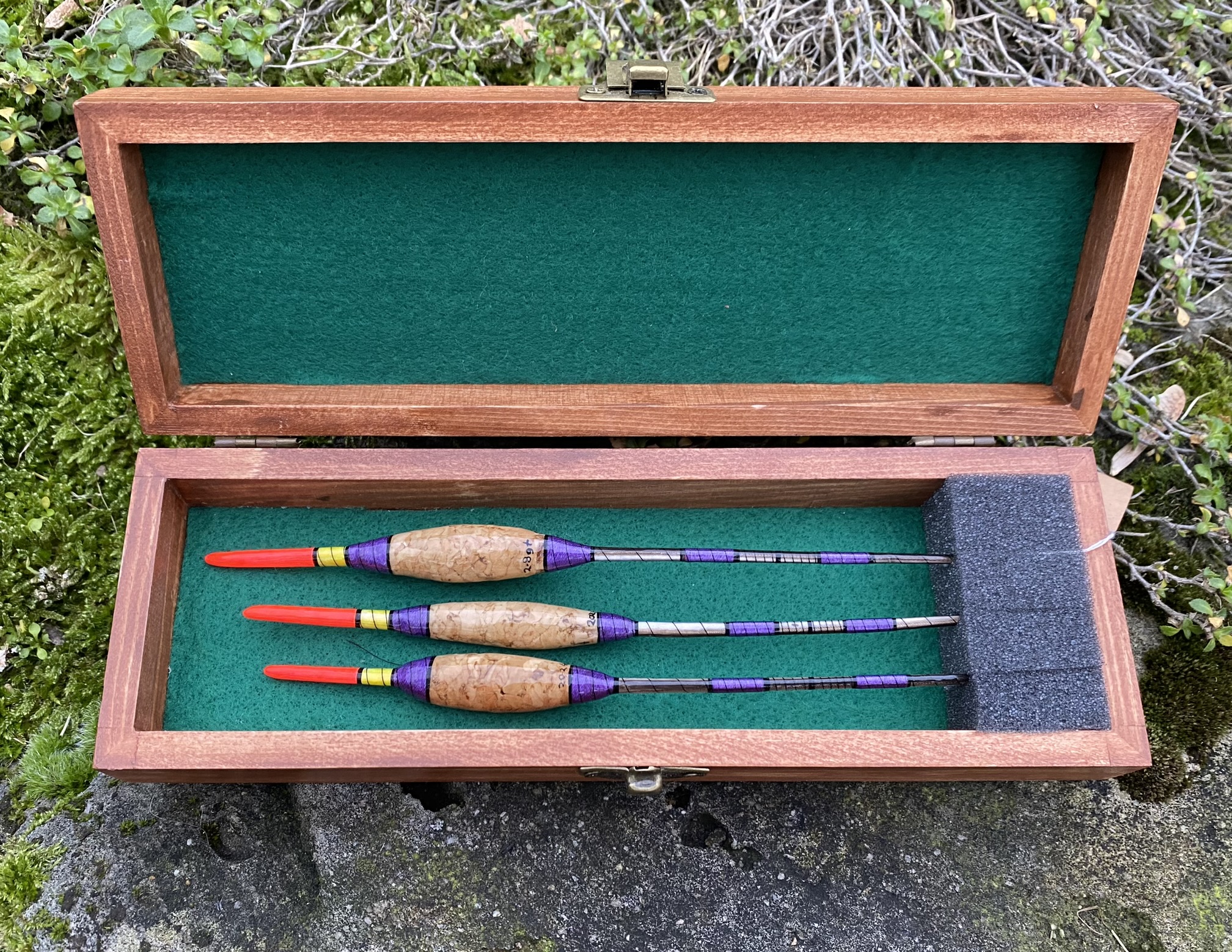 A Presentation Box Set of 3 Tradition Avon (Topper) style fishing floats.