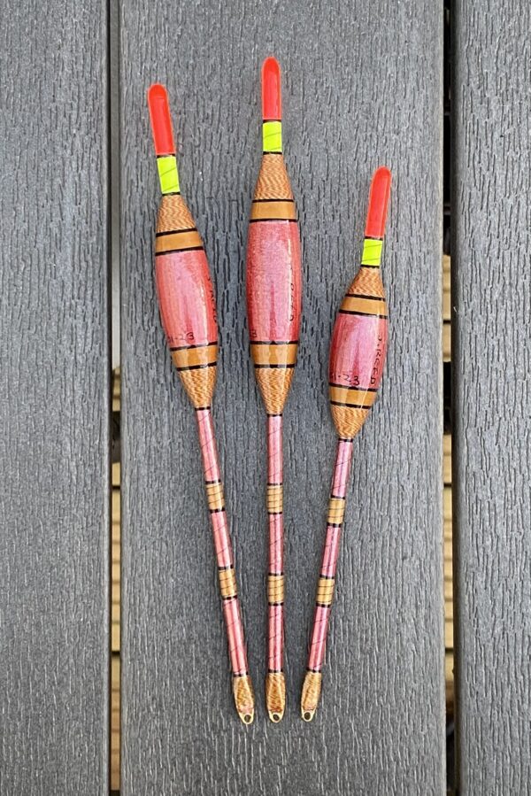 A set of 3 tradition reddish gold Avon style fishing floats